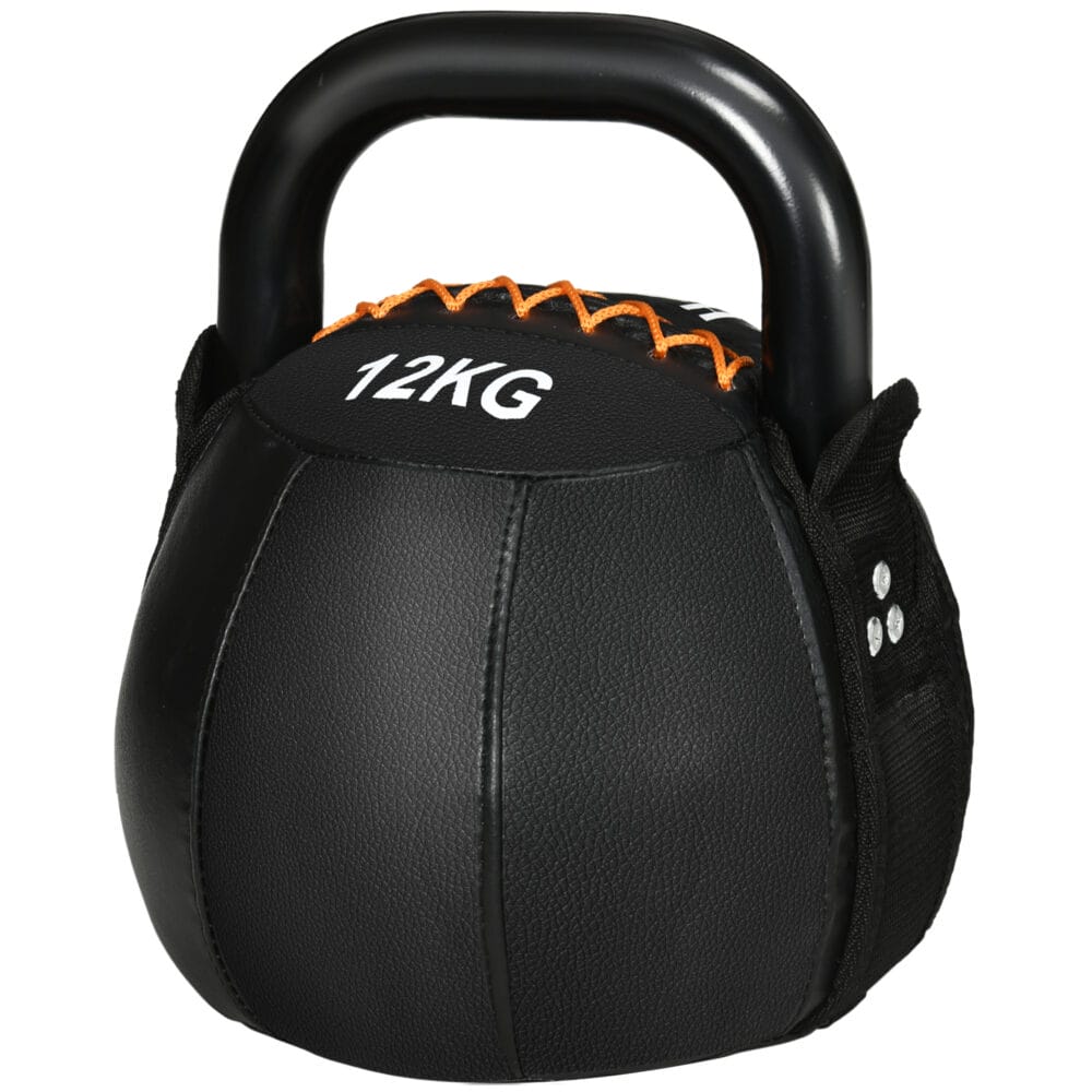 Kettlebell 12kg Kugelhantel, mit Stahlgriff Kunstledermantel