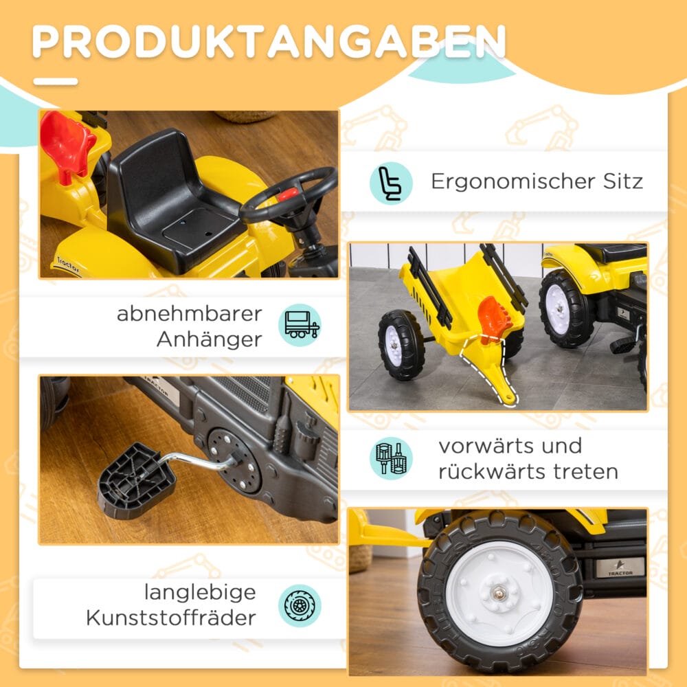 Kinder-Traktor mit Anhänger Kinderauto Tretfahrzeug