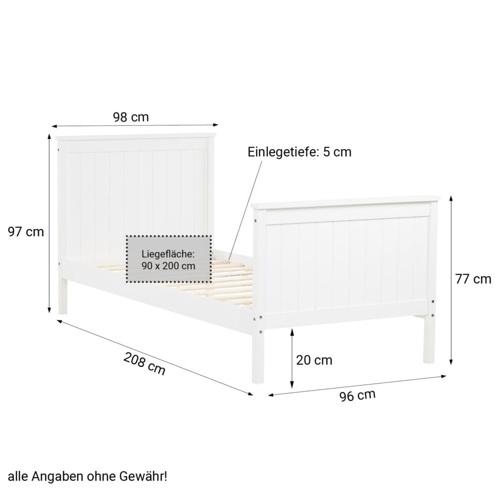 Kinderbett 90x200cm Landhausstil Weiss