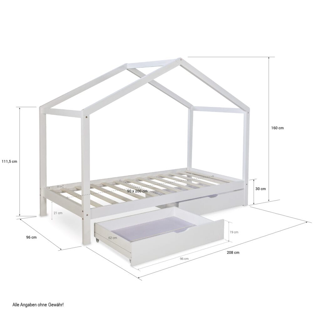 Kinderbett Hausbett 90x200cm Grau