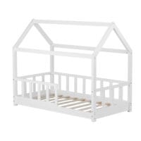 Kinderbett Hausbett mit Rausfallschutz 80x160cm Weiss