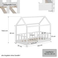 Kinderbett Hausbett mit Rausfallschutz 80x160cm Weiss