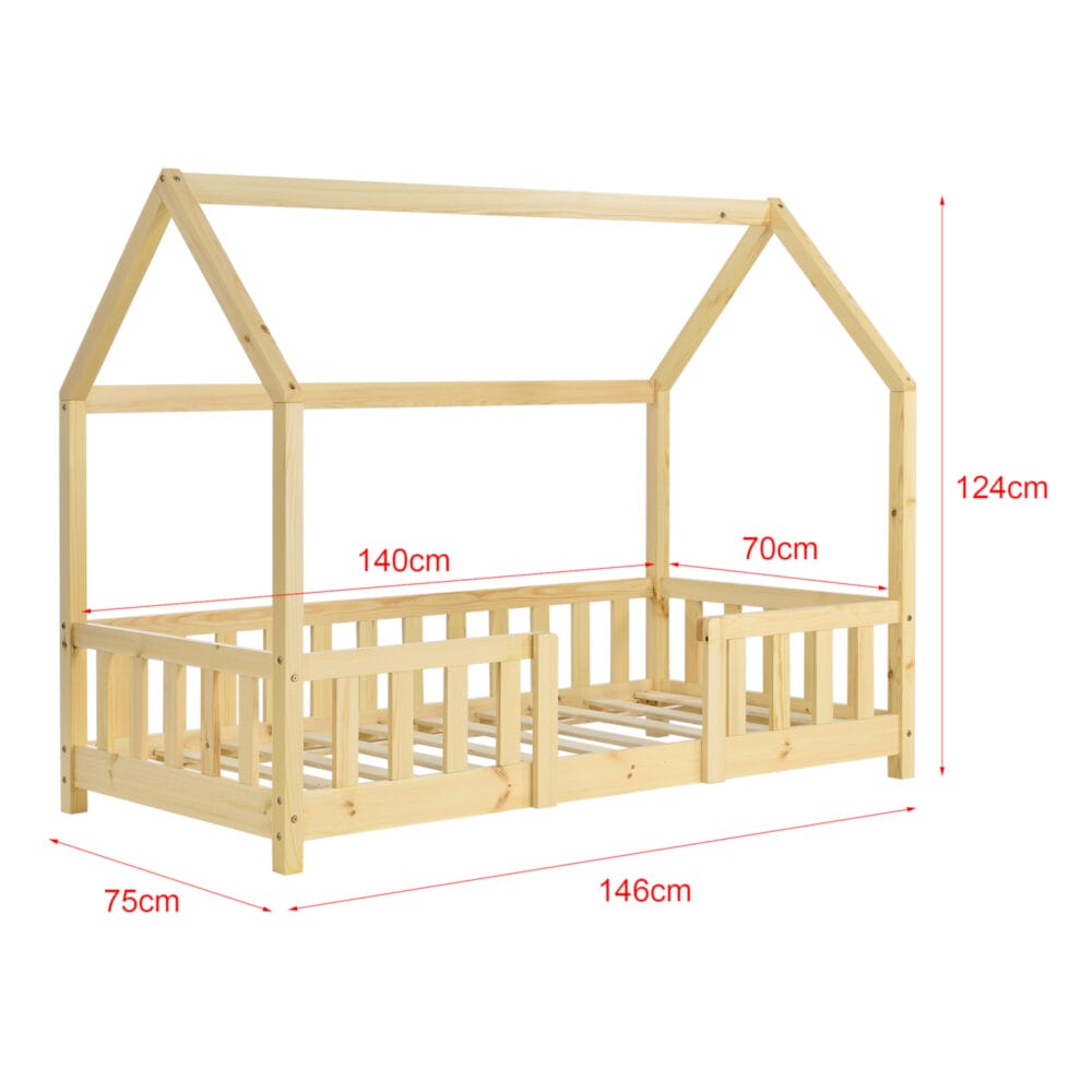 Kinderbett Sisimiut 70x140 cm mit Matratze und Rausfallschutz Holz