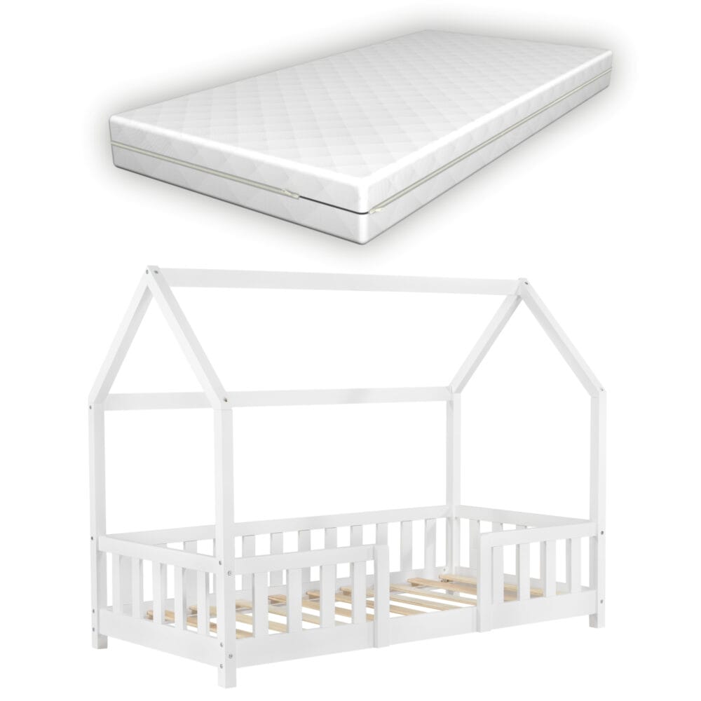 Kinderbett Sisimiut 70x140 cm mit Matratze und Rausfallschutz