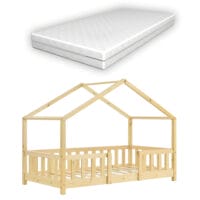 Kinderbett Treviolo 70x140 cm mit Matratze und Gitter Holz