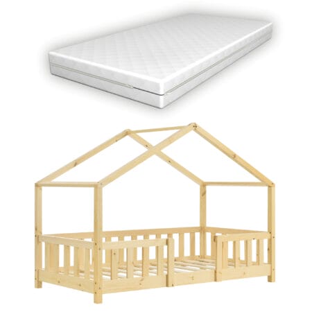 Kinderbett Treviolo 80x160 cm mit Lattenrost und Gitter Holz