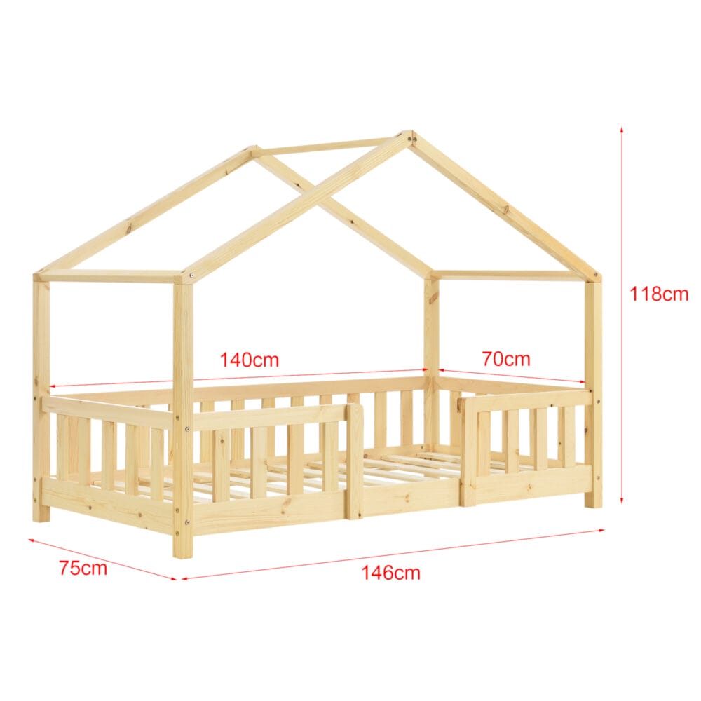 Kinderbett Treviolo 70x140 cm mit Matratze und Gitter Holz