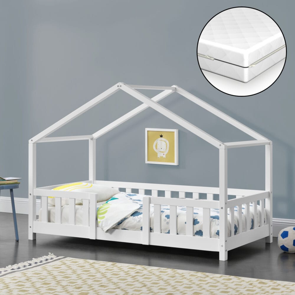 Kinderbett Treviolo 70x140 cm mit Matratze und Gitter