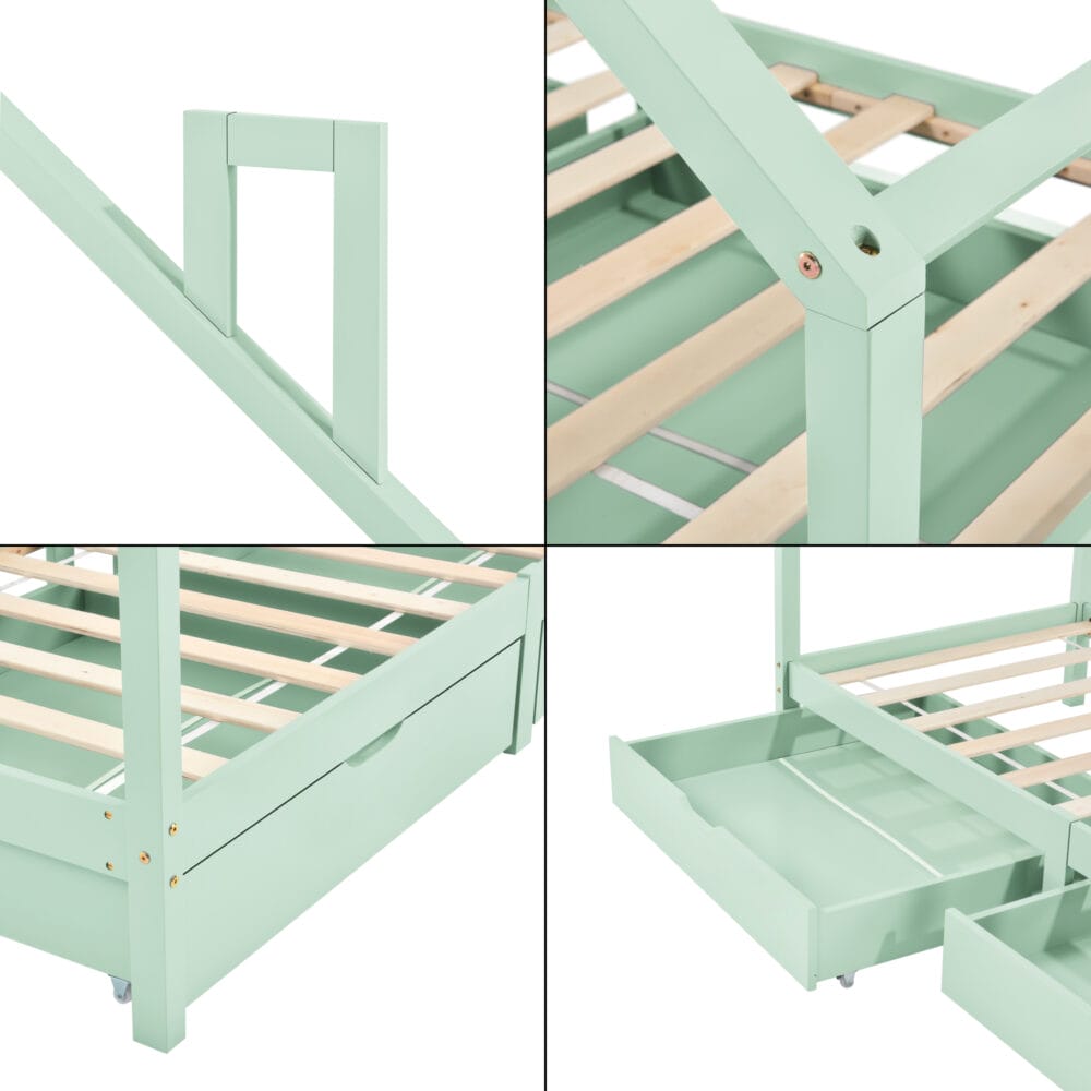 Kinderbett Assling mit 2 Schubkasten 90x200cm Mintgrün