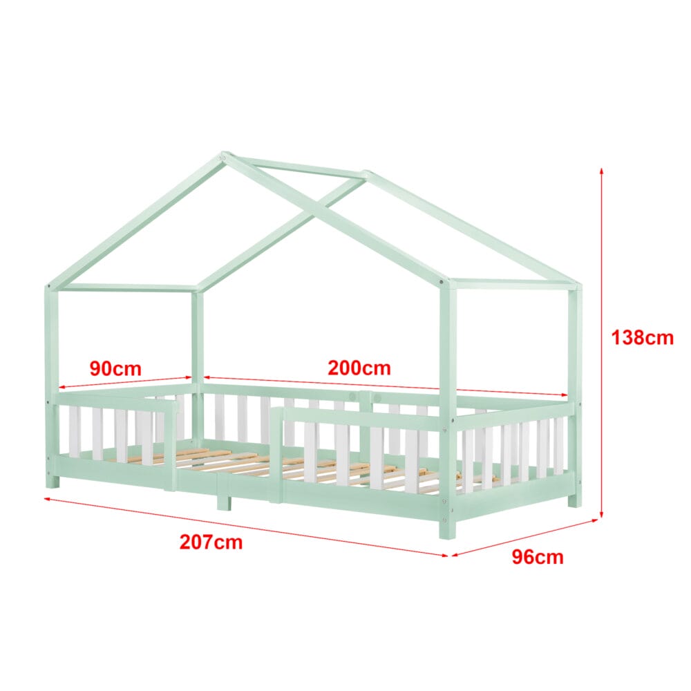 Kinderbett Treviolo 90x200 cm mit Matratze und Gitter Mint