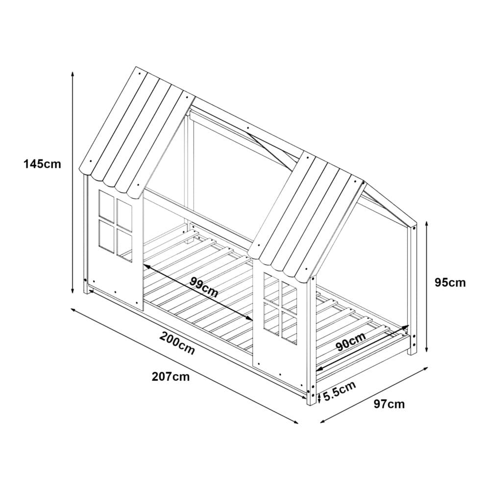 Halboffenes Kinderbett Tostedt 90x200cm Weiss