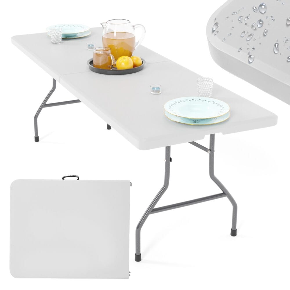 Klapptisch 183cm Camping für 8 Personen Tragbar Platzsparend Outdoor/Indoor Weiss