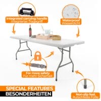 Klapptisch 183cm Camping für 8 Personen Tragbar Platzsparend Outdoor/Indoor Weiss