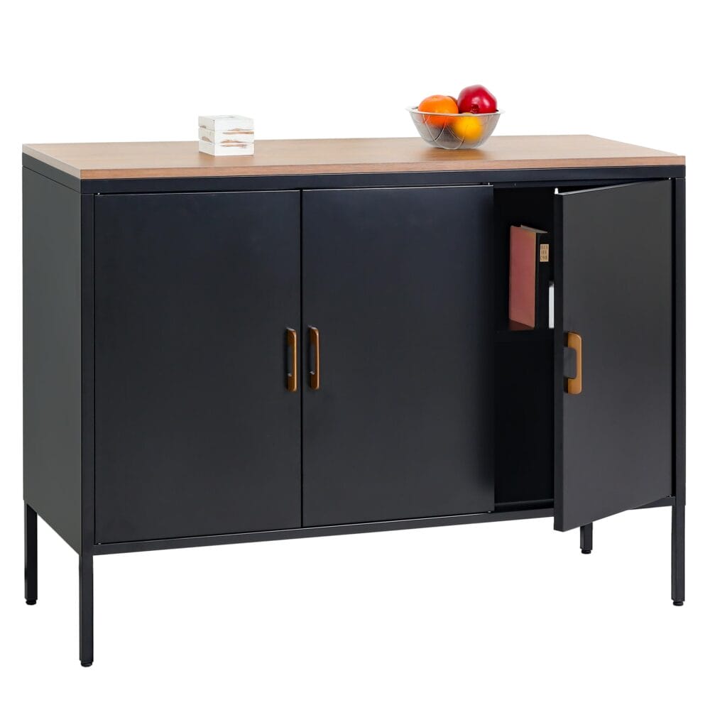 Kommode Sideboard Schrank 3 Türen Metall 90x120x40cm schwarz