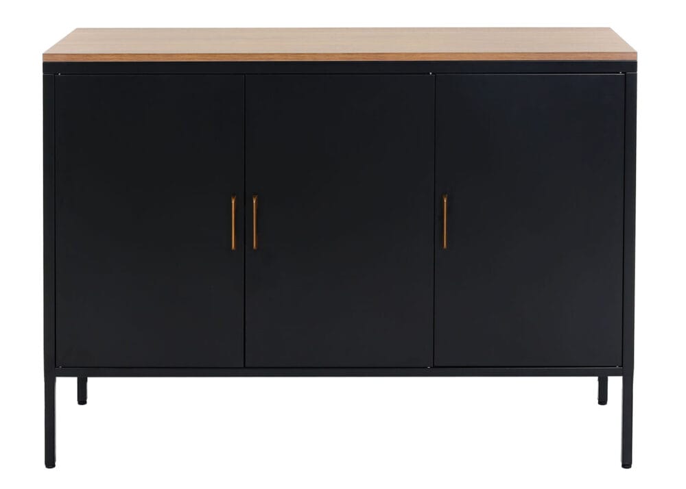 Kommode Sideboard Schrank 3 Türen Metall 90x120x40cm schwarz