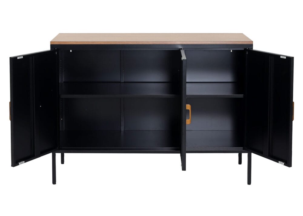 Kommode Sideboard Schrank 3 Türen Metall 90x120x40cm schwarz