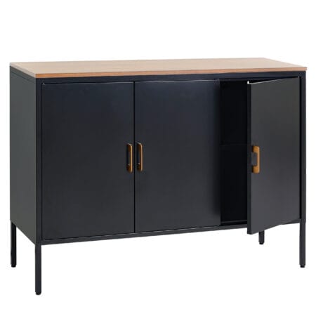 Kommode Sideboard Schrank 3 Türen Metall 90x120x40cm schwarz