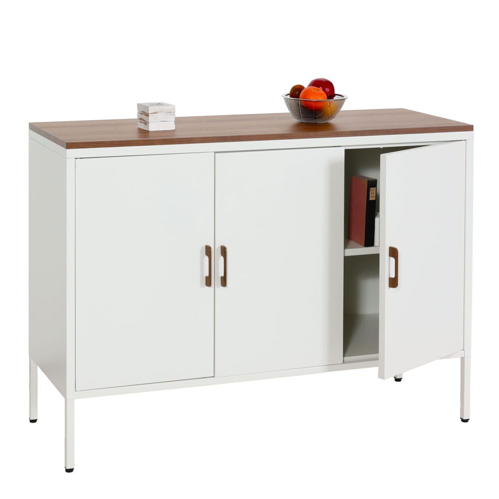 Kommode Sideboard Schrank 3 Türen Metall 90x120x40cm weiss