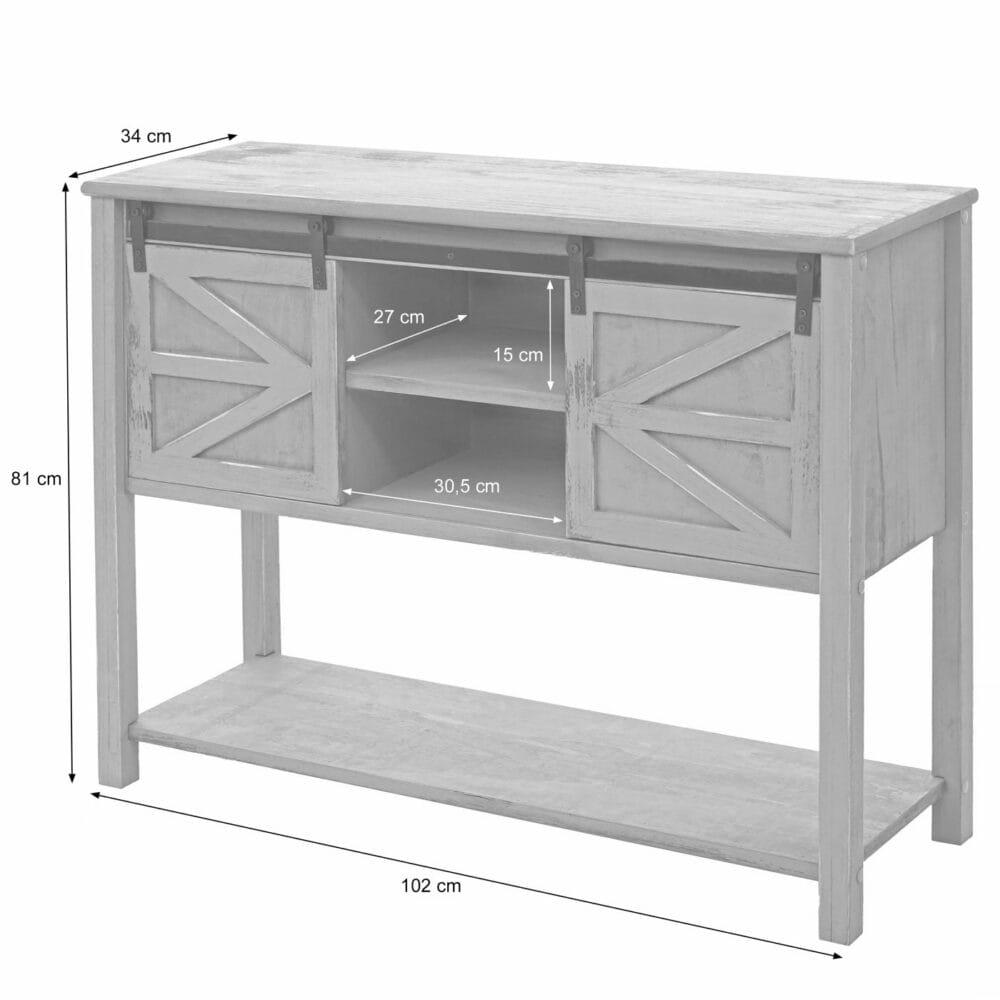 Kommode Sideboard mit Schiebetür Shabby-Look Vintage dunkelgrau