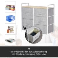 Kommode mit 5 Stoffschubladen Metallrahmen Grau
