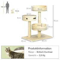 Kratzbaum 70cm Katzenkratzbaum mit Katzenbetten und Spielzeug