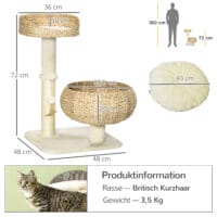 Kratzbaum 72cm Kletterbaum mit 2 Katzenbetten