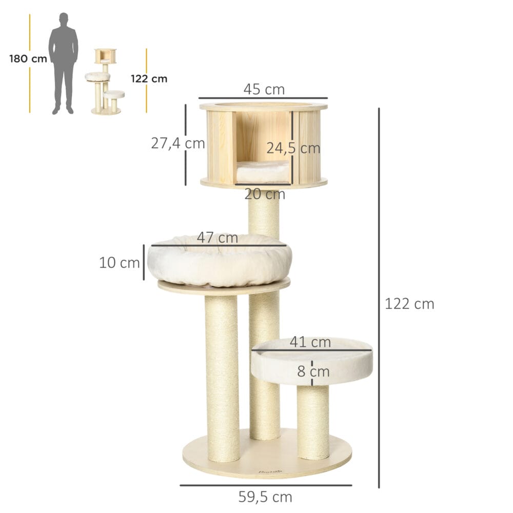 Kratzbaum Katzenbaum mit Katzenhöhle und drei Ebenen 122cm