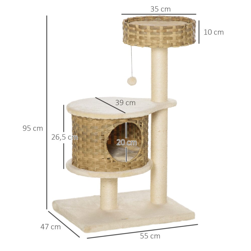 Kratzbaum Rattan Katzenbaum Kletterbaum Höhe 95 cm