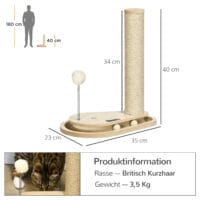 Kratzstamm für Katzen 40cm Kletterbaum mit Holzkugel