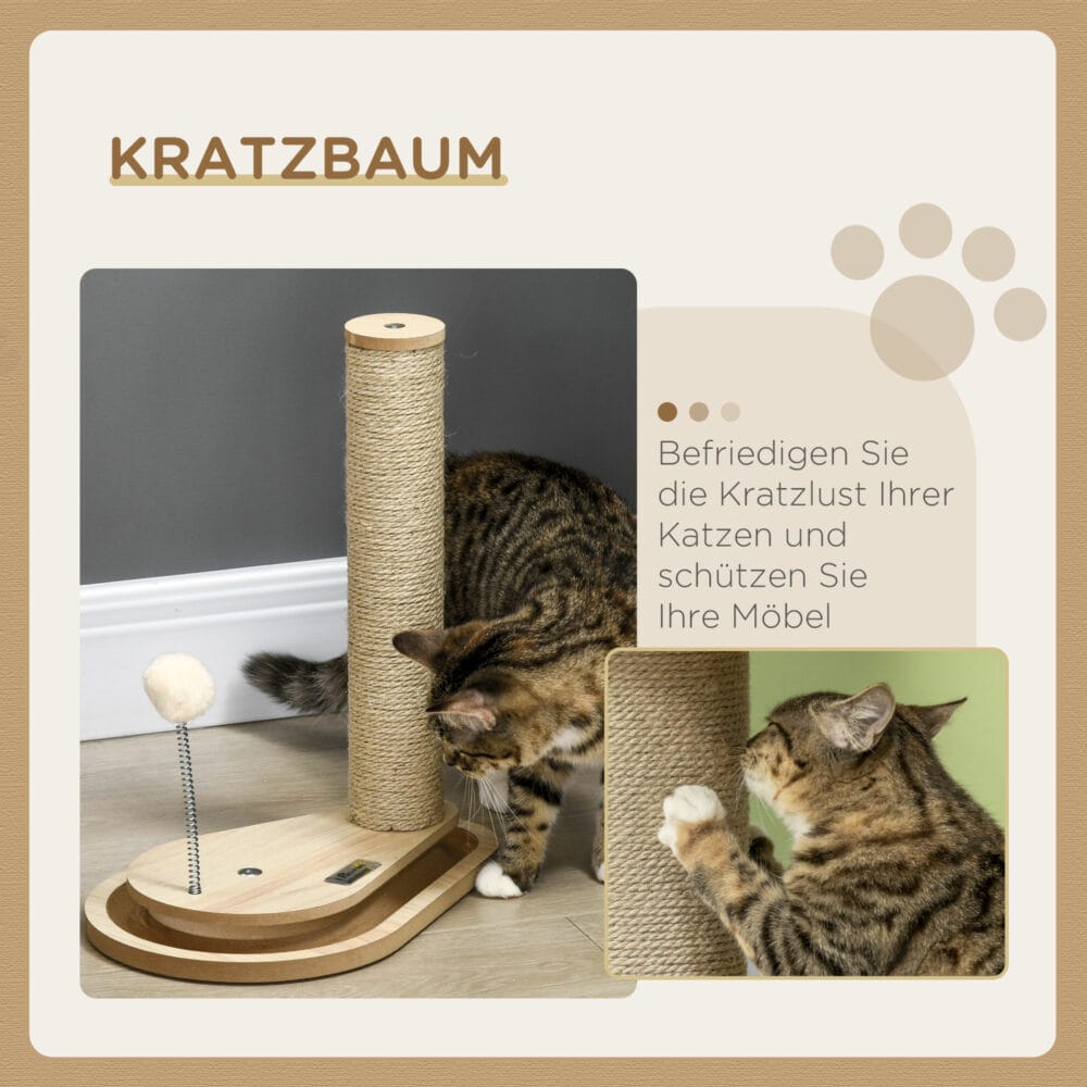 Kratzstamm für Katzen 40cm Kletterbaum mit Holzkugel