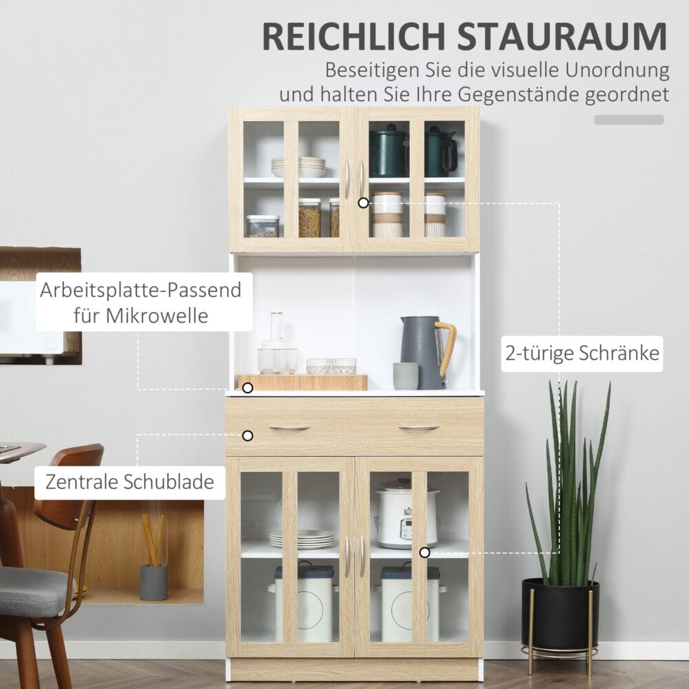 Küchenschrank Buffet 180 cm mit Glastüren Geschirrschrank 