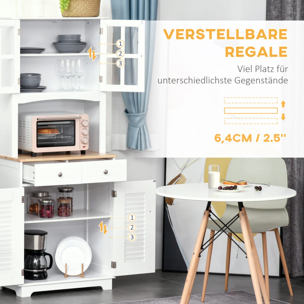 Küchenschrank Buffet Vitrine Landhaus Weiss 68 x 39.5 x 170 cm
