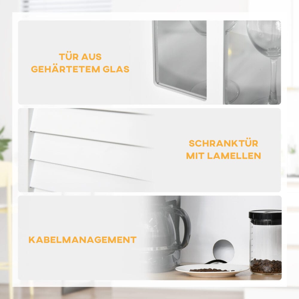 Küchenschrank Buffet Vitrine Landhaus Weiss 68 x 39.5 x 170 cm