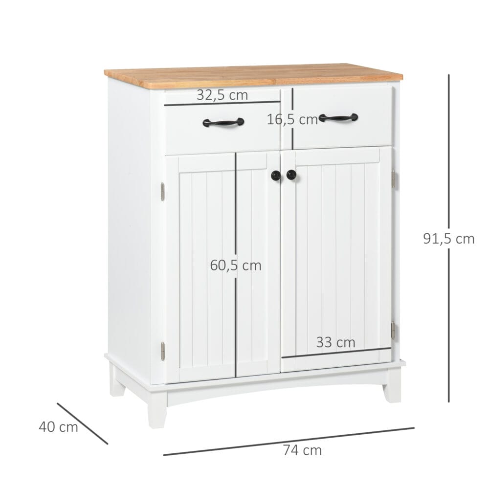 Küchenschrank Kommode mit 2 Schubladen Holz Weiss 74x40x915cm