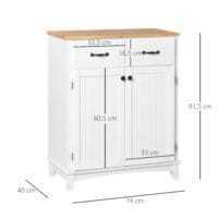 Küchenschrank Kommode mit 2 Schubladen Holz Weiss 74x40x915cm