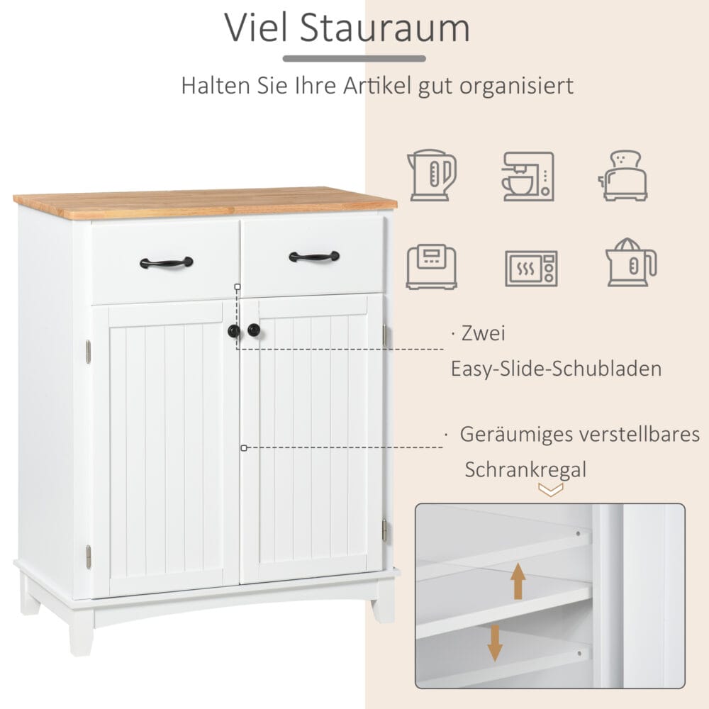 Küchenschrank Kommode mit 2 Schubladen Holz Weiss 74x40x915cm
