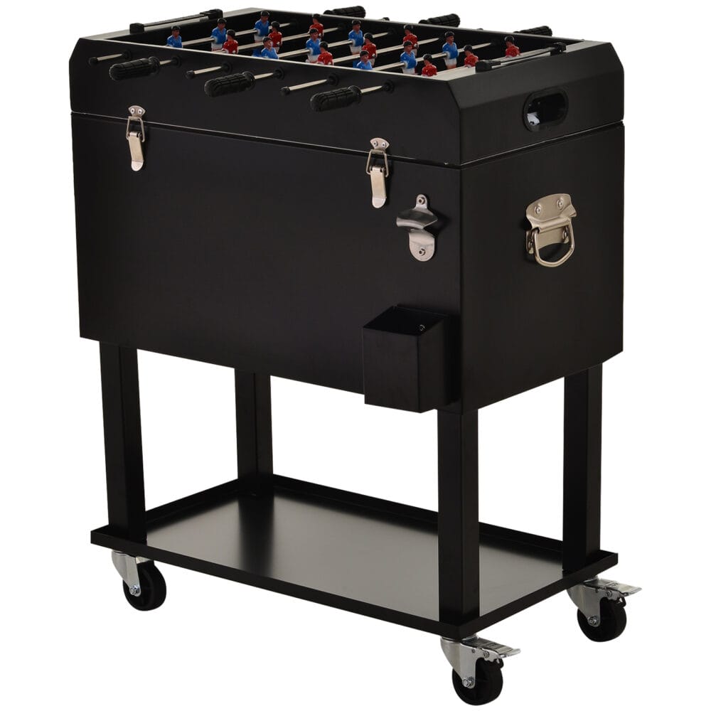 Kühlbox mit Tischkicker Tischfussball 65L Mobil mit Rollen