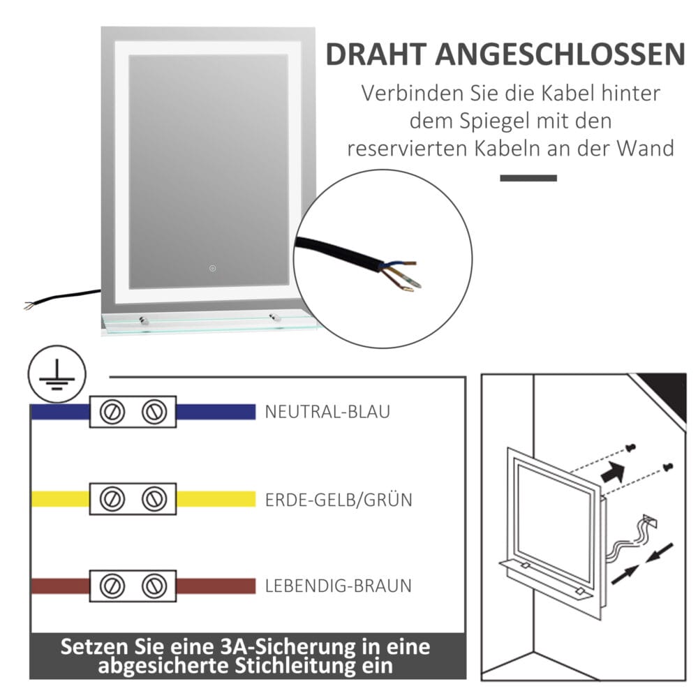 LED-Badspiegel Badezimmerspiegel mit Beleuchtung 70x50cm