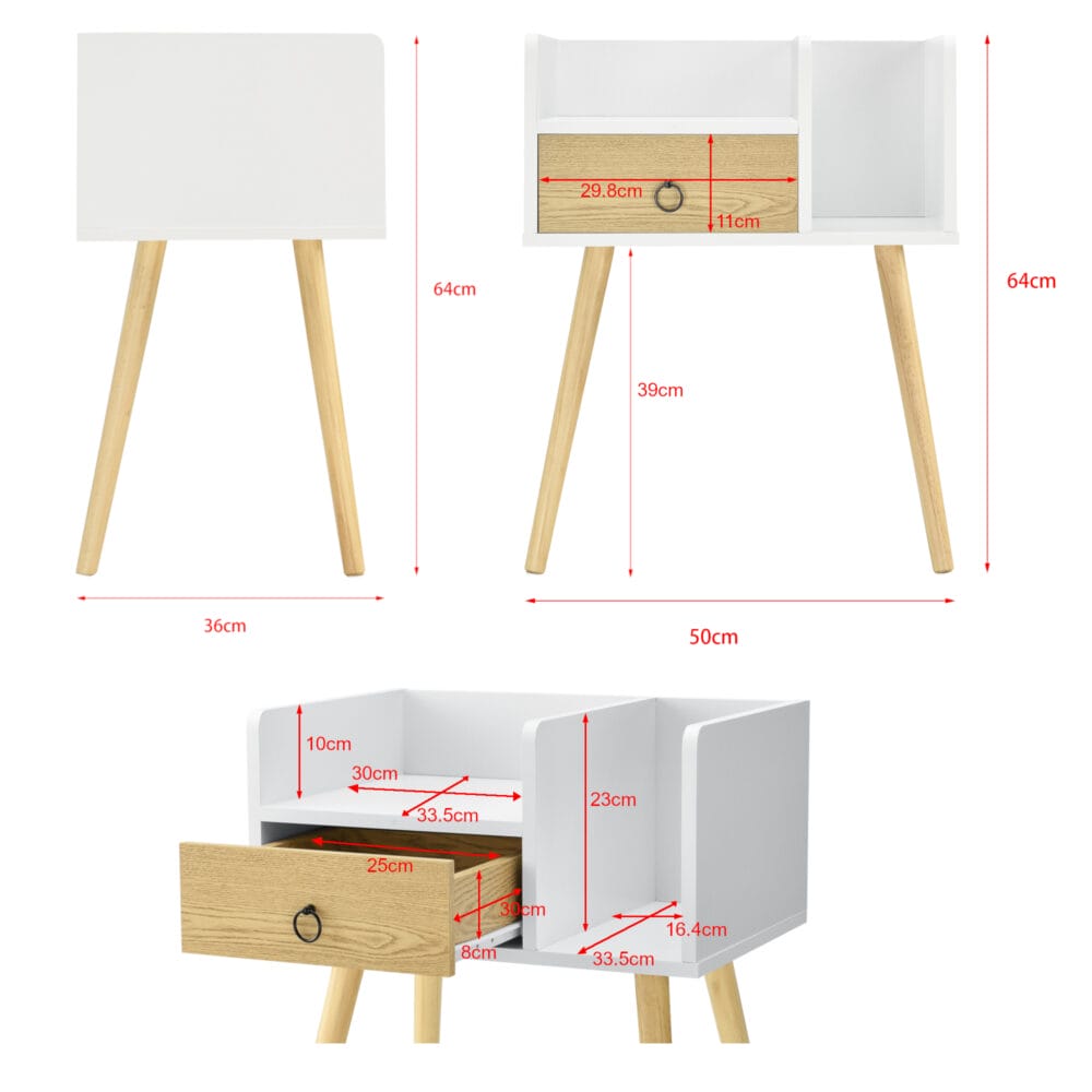Nachttisch Gibbston 64x50x36 cm mit 2 Ablagen Weiss