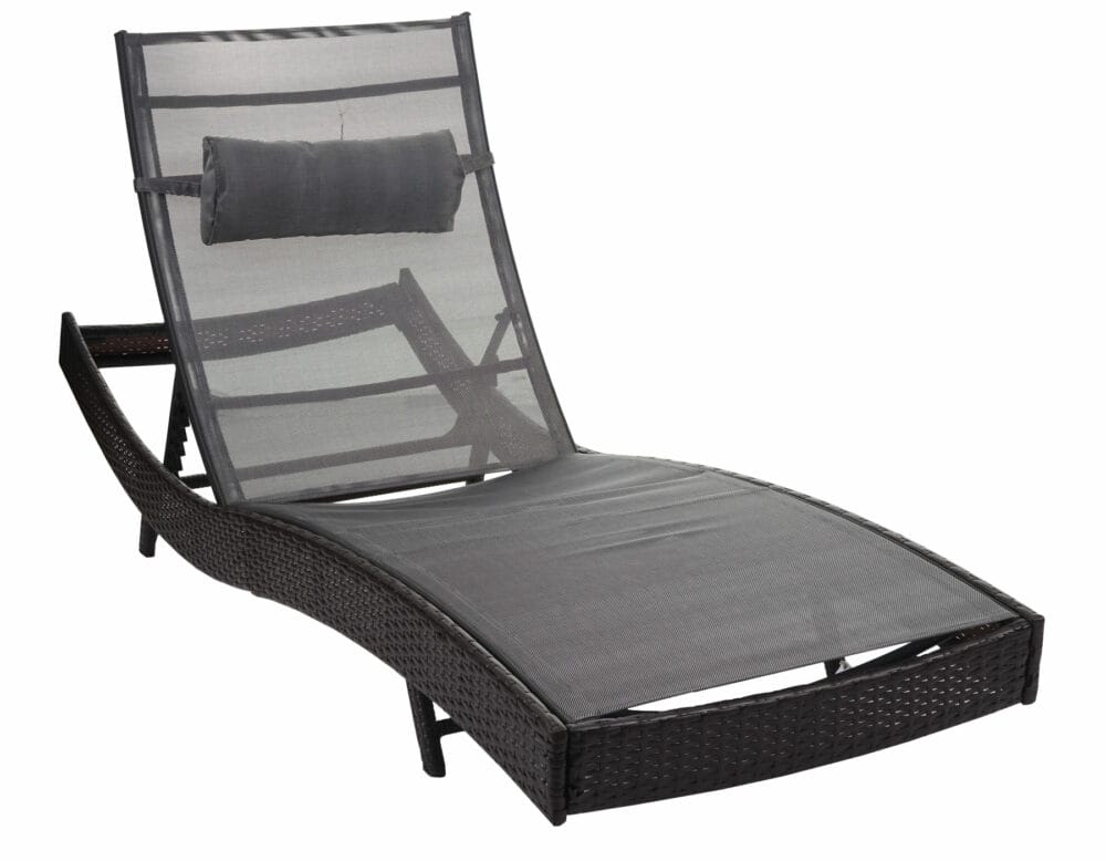 Liegestuhl Rattan Savannah ~ braun-meliert Bezug grau