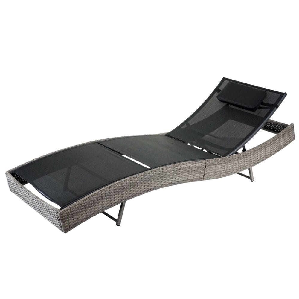 Liegestuhl Rattan Savannah ~ grau Bezug schwarz