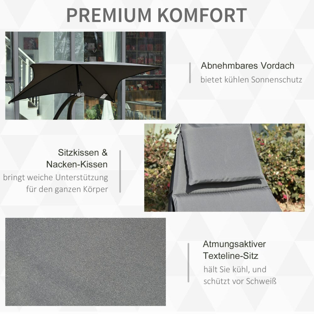Liegestuhl Schwungliege Gartenliege mit Sonnendach und Auflage