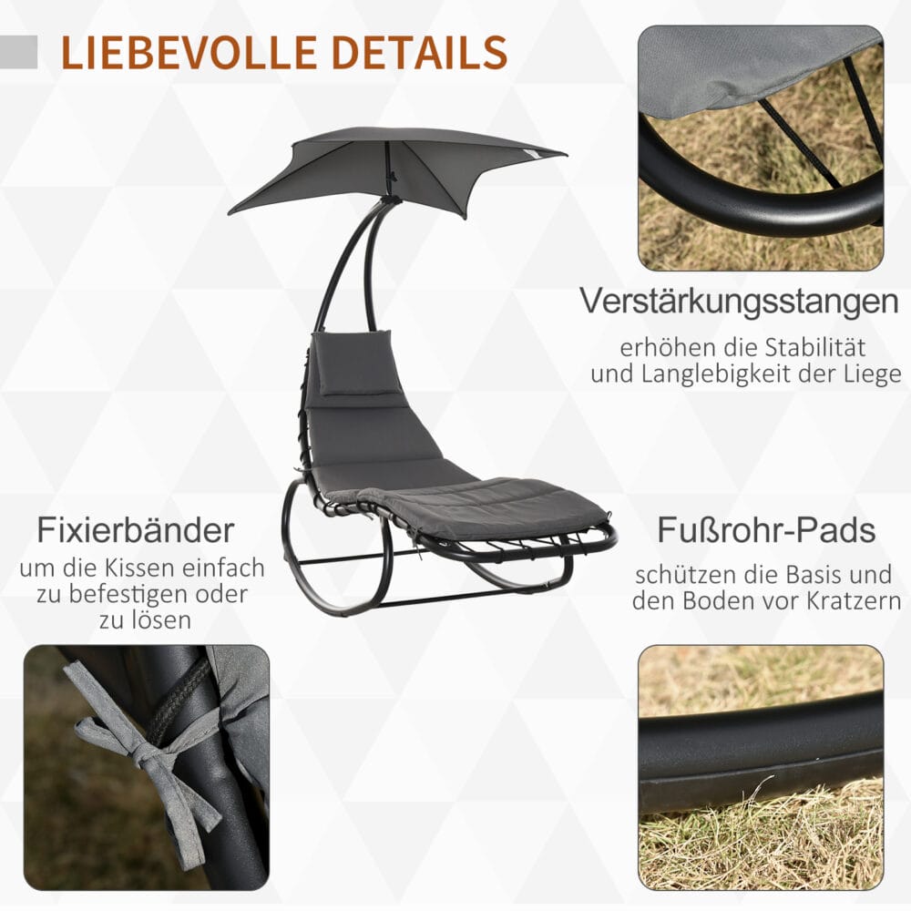 Liegestuhl Schwungliege Gartenliege mit Sonnendach und Auflage