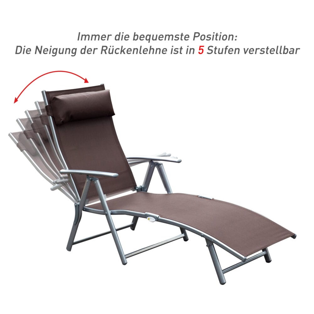 Liegestuhl Sonnenliege mit Kissen 5-fach verstellbar braun