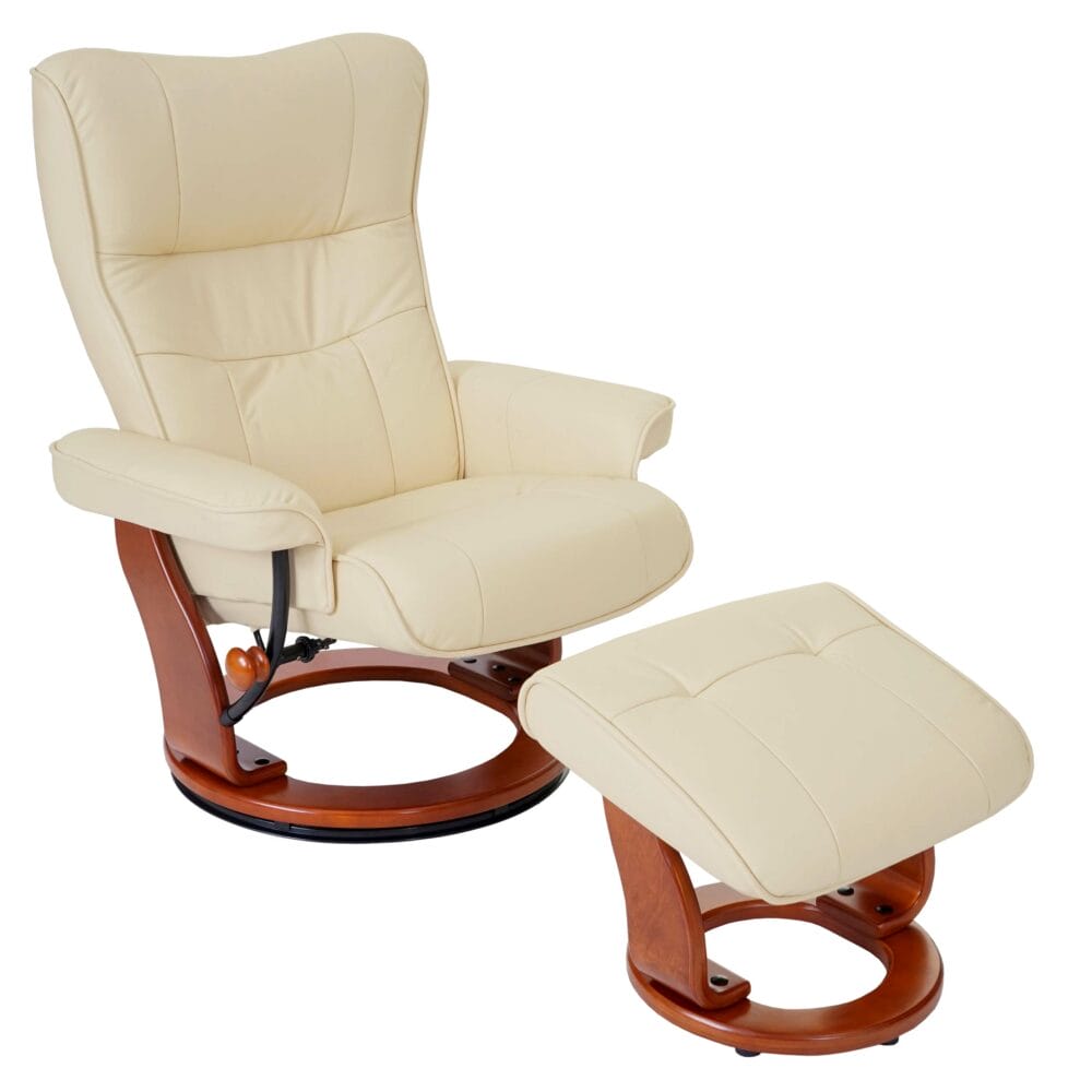 MCA Relaxsessel Montreal, Fernsehsessel Hocker, Echtleder 130kg belastbar ~ creme, honigfarben