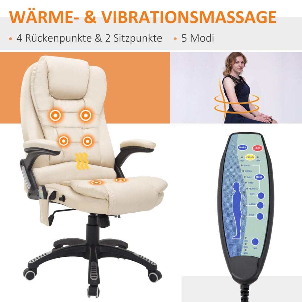 Massage Bürostuhl 6 Punkt Vibrations Massage mit Wärmefunktion