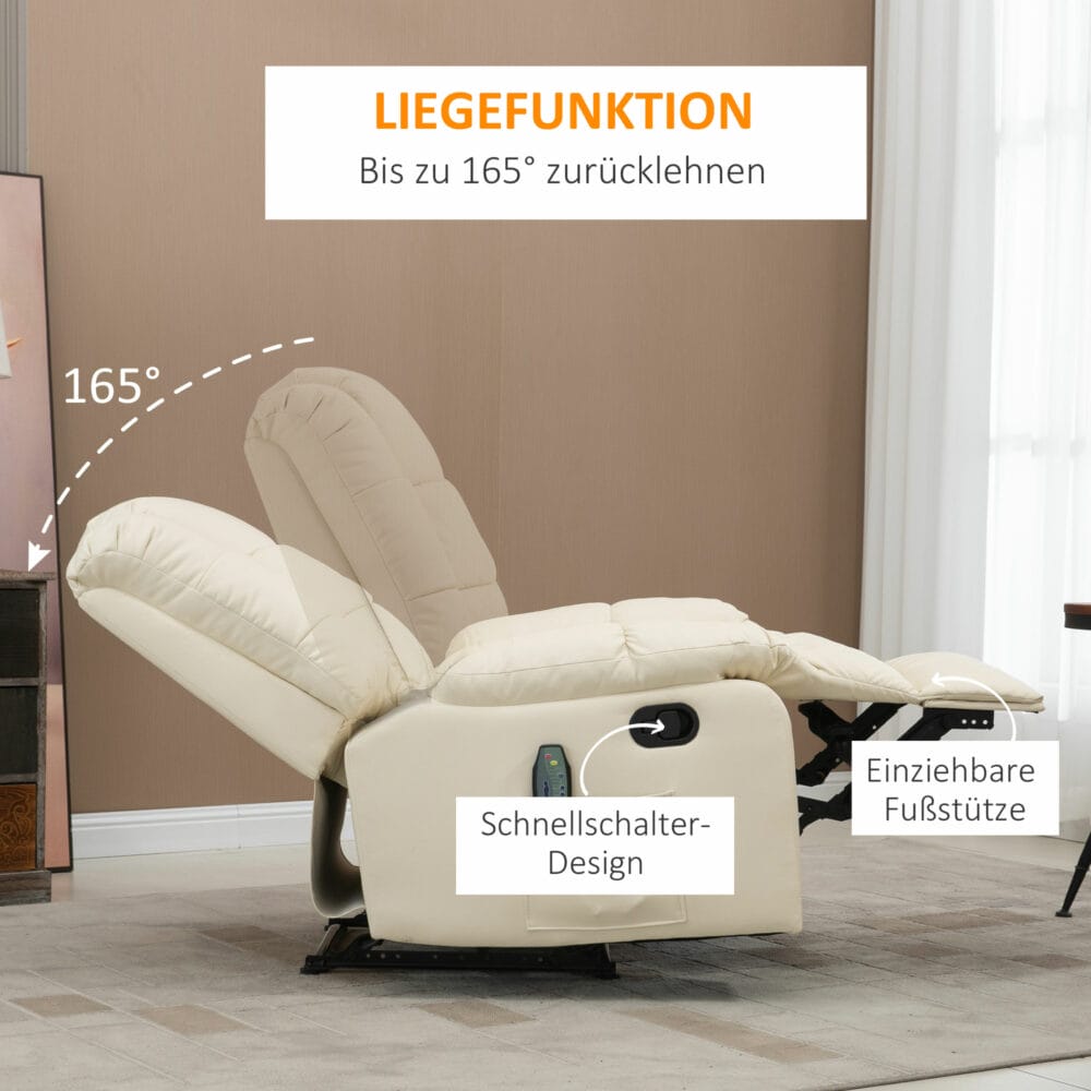 Massagesessel BigBUDDY Fernsehsessel mit Liegefunktion Creme