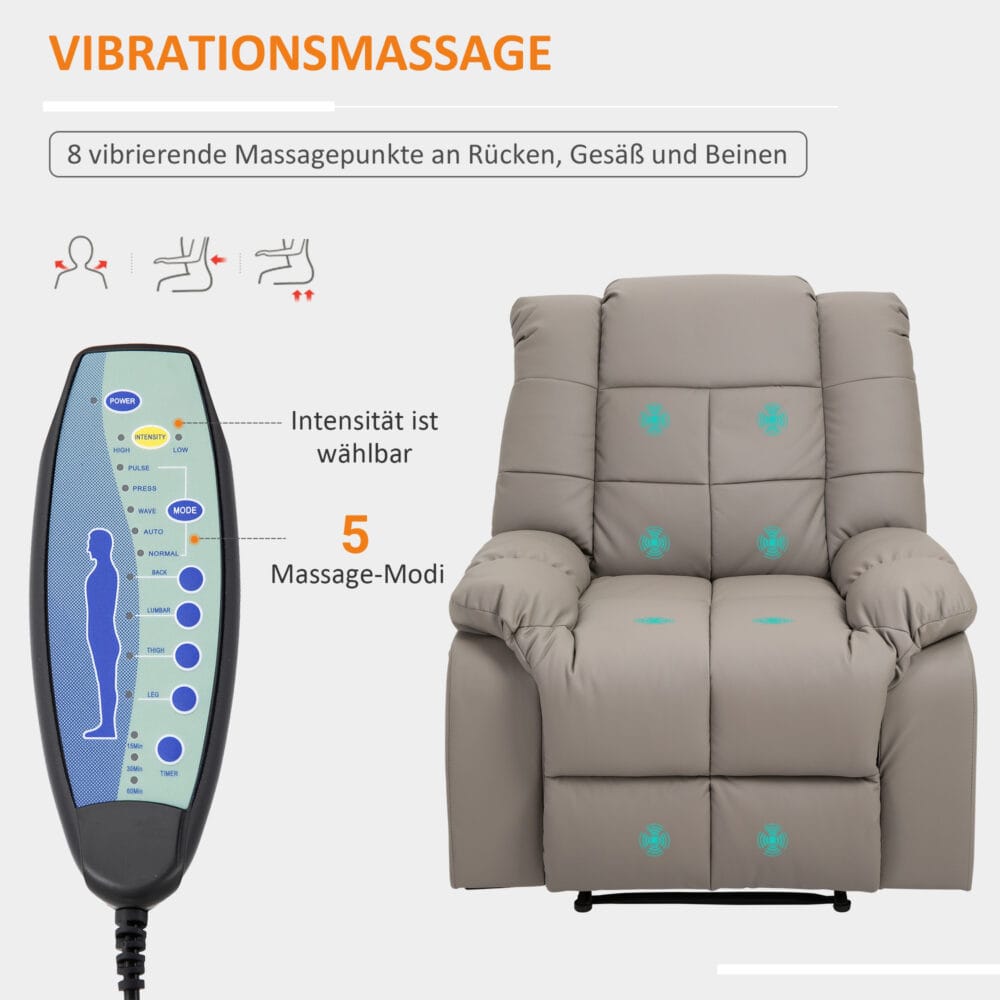 Massagesessel BigBUDDY Fernsehsessel mit Liegefunktion Grau