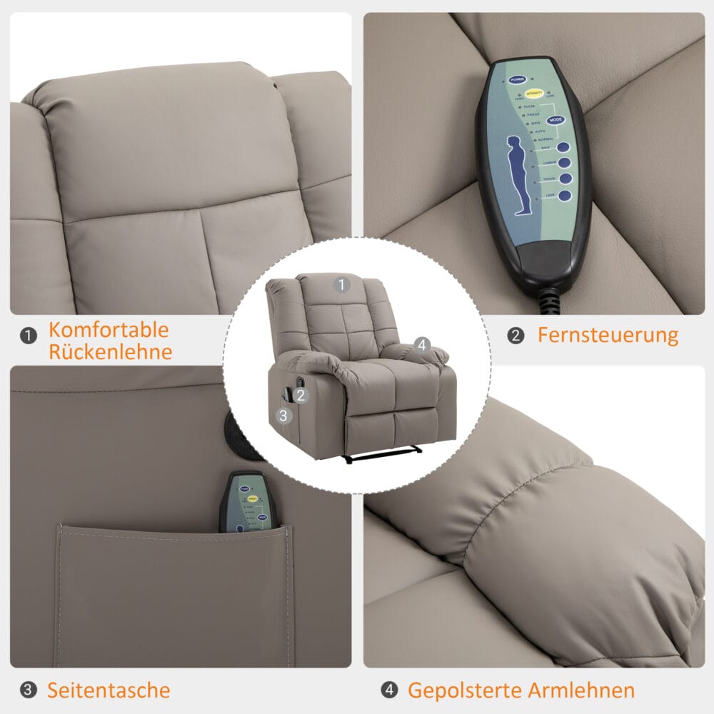 Massagesessel BigBUDDY Fernsehsessel mit Liegefunktion Grau