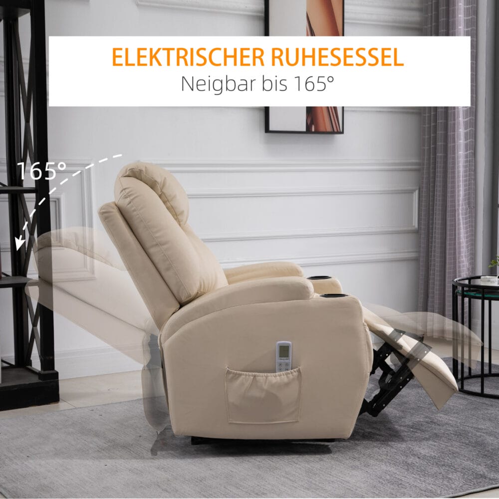 Massagesessel Fernsehsessel mit Liegefunktion Creme